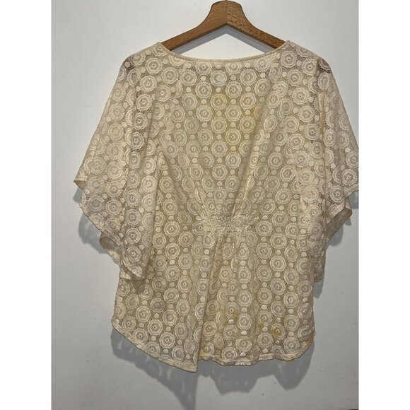 Chicos Cream Lace Flutter Short Sleeve Causal Knit Top Blouse Women's Size 8 - Picture 4 of 7